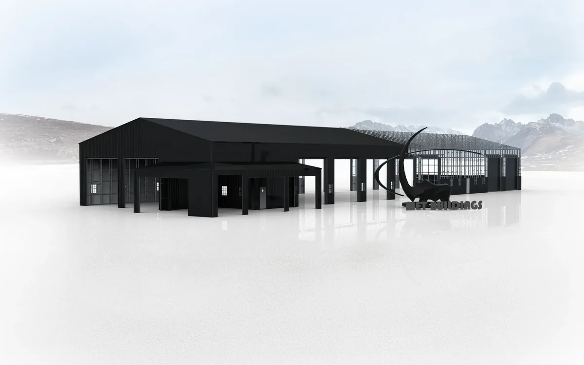 MetBuildings steel structure, with cladding and exposed framing side by side