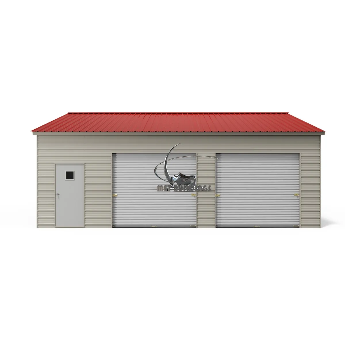 30x40 Steel Garage — Vertical Roof, Two Roll-Up Doors, Walk-In Door & Six Windows