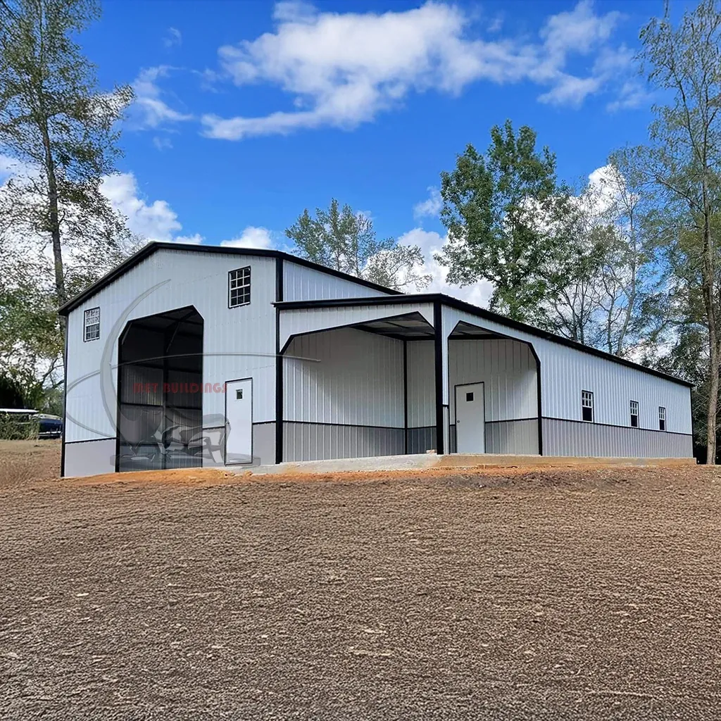45x60 Unbeatable Steel Barn with Vertical Panels and Enclosed Lean-To