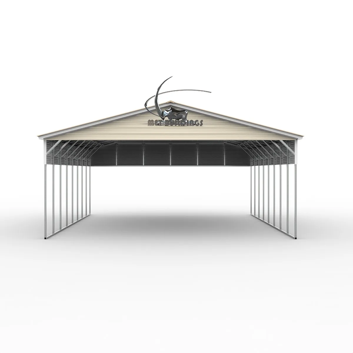 30×40 steel utility cover with a vertical roof, enclosed side panels, and reinforced gables for superior durability and weather resistance.