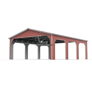 30x40 steel pavilion with a vertical roof, reinforced header bars, and durable side panels for versatile outdoor applications.