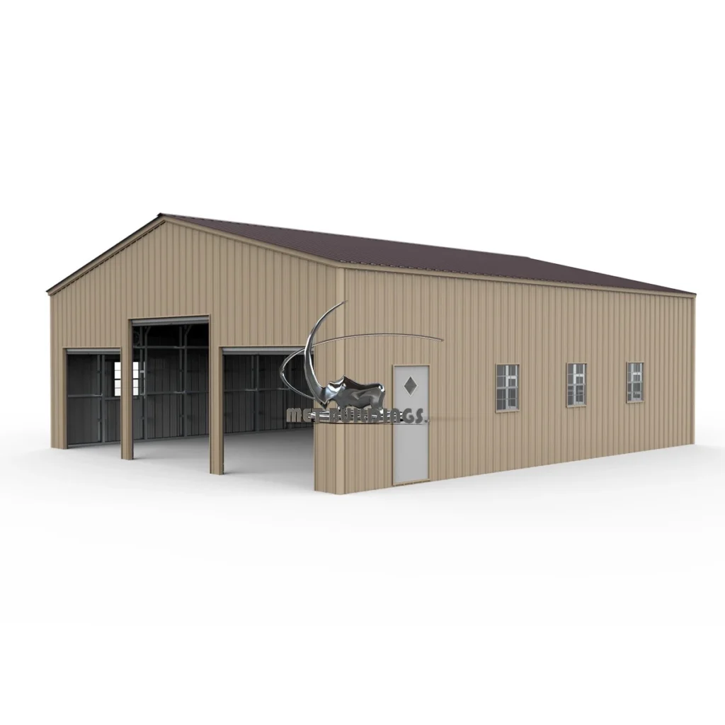 Modern metal building with customizable design, suitable for commercial and residential use, featuring insulation options for energy efficiency and comfort.