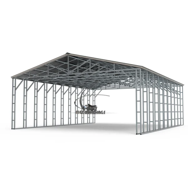 Modern metal building with customizable design, suitable for commercial and residential use, featuring insulation options for energy efficiency and comfort.