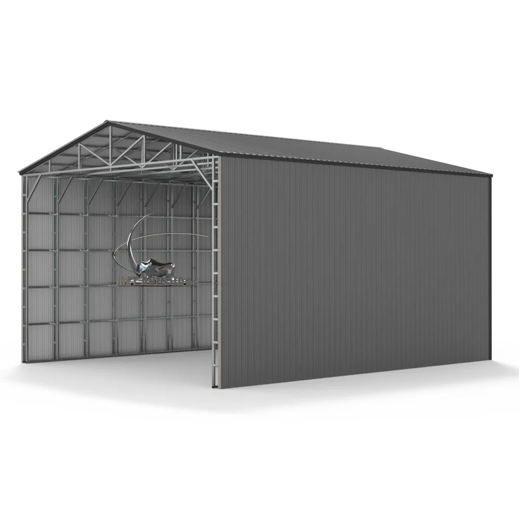 Modern metal building with customizable design, suitable for commercial and residential use, featuring insulation options for energy efficiency and comfort.