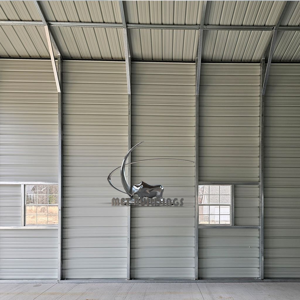 Modern metal building with customizable design, suitable for commercial and residential use, featuring insulation options for energy efficiency and comfort.