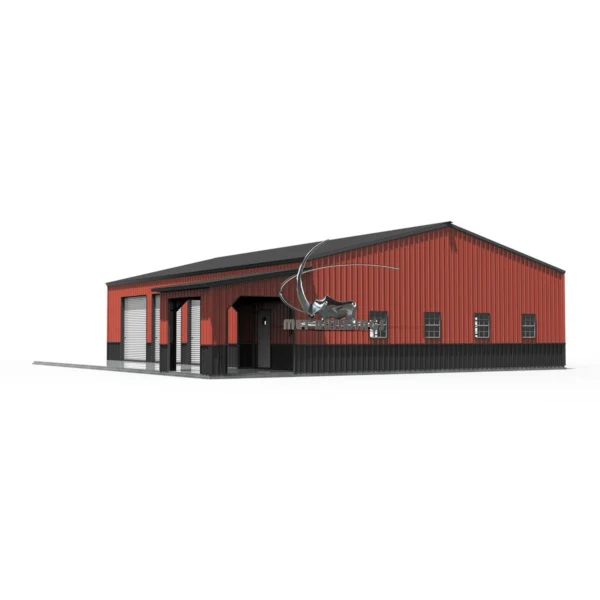 Modern metal building with customizable design, suitable for commercial and residential use, featuring insulation options for energy efficiency and comfort.