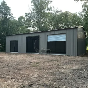 30x50 insulated steel garage with 14-gauge framing, 29-gauge vertical panels, 2 roll-up doors (10x10), 1 roll-up door (8x8), walk-in door (36x80), window (30x36), and double bubble insulation throughout